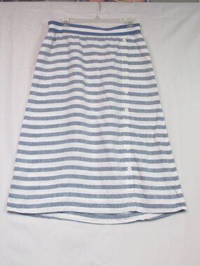 J Jill Skirt Womens M Petite Stripe Love Linen Midi Beach Coastal Nautical